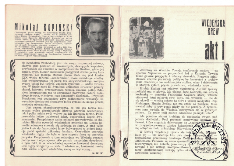 Program operetki „Wiedeńska Krew” - Miejski Teatr Muzyczny w Krakowie (1968) » Śladami Muzyki Skan 15