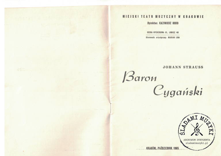 Program operetki „Baron Cygański” – Miejski Teatr Muzyczny w Krakowie (1965) » Śladami Muzyki Skan 23