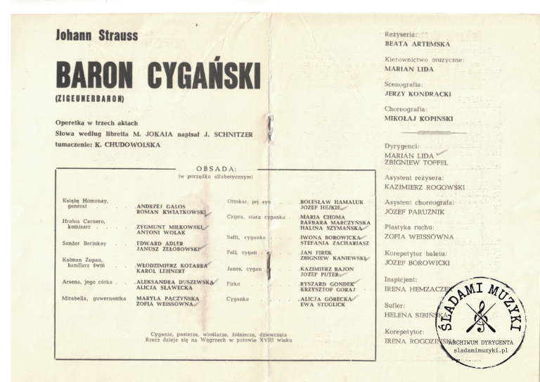 Program operetki „Baron Cygański” – Miejski Teatr Muzyczny w Krakowie (1965) » Śladami Muzyki Skan 26