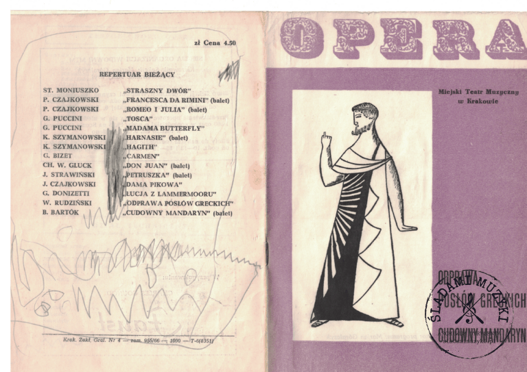 Program opery: „Odprawa posłów greckich” Witolda Rudzińskiego / „Cudowny Mandaryn” Béli Bartóka (Kraków, 1966) » Śladami Muzyki Skan 52