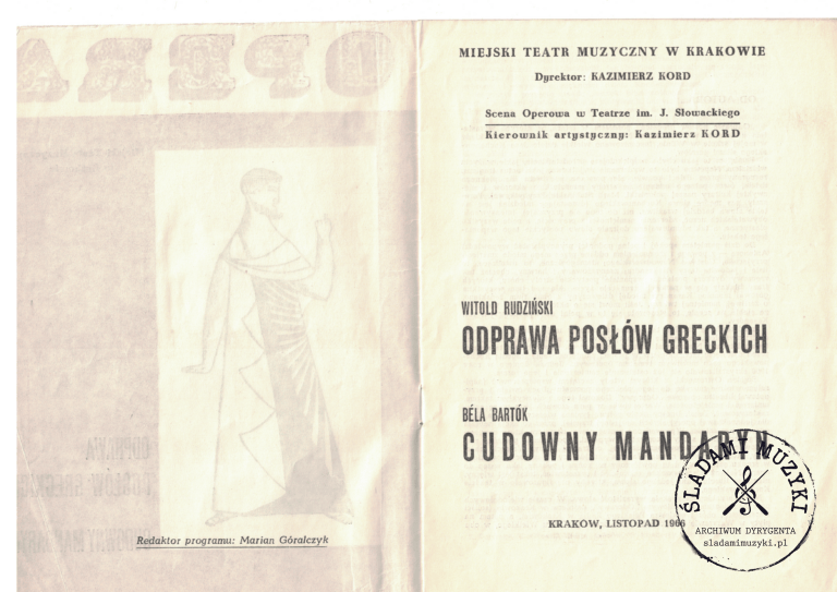 Program opery: „Odprawa posłów greckich” Witolda Rudzińskiego / „Cudowny Mandaryn” Béli Bartóka (Kraków, 1966) » Śladami Muzyki Skan 53