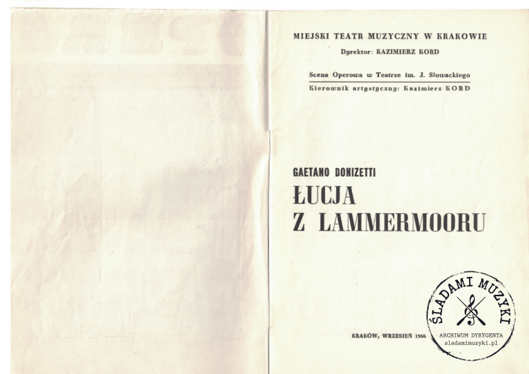 Program opery: „Łucja z Lammermooru” Gaetano Donizettiego (Kraków, 1966) » Śladami Muzyki Skan 59