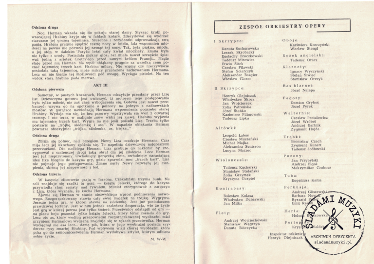 Program opery: „Dama Pikowa” Piotra Czajkowskiego (Kraków, 1966) » Śladami Muzyki Skan 72