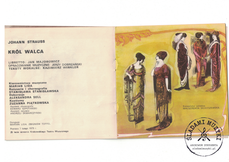 Program widowiska "Król walca" i odręczne notatki dyrygenckie - Krakowski Teatr Muzyczny (1979) » Śladami Muzyki Skan 90